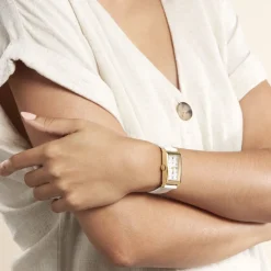 Best LIP Montre Churchill T18 Argenté cadran doré fond argenté bracelet cuir blanc