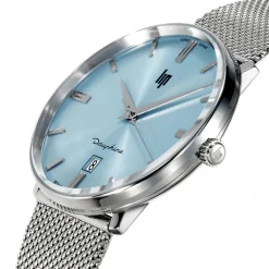 Best LIP Montre Dauphine 38 Bleu cadran argenté fond bleu bracelet acier argenté