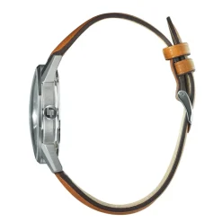 Hot LIP Montre Himalaya 40 Vert cadran argenté fond vert bracelet cuir de vache marron