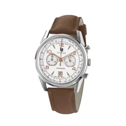 Sale LIP Montre Himalaya Chrono Argenté cadran argenté fond argenté bracelet cuir marron