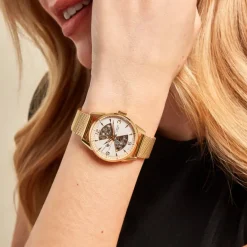 Discount LIP Montre Himalaya Sablier 33 Blanc cadran doré fond blanc bracelet acier doré