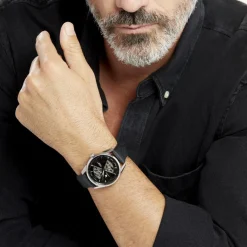 Best LIP Montre Himalaya Sablier 40 Noir cadran argenté fond noir bracelet cuir noir