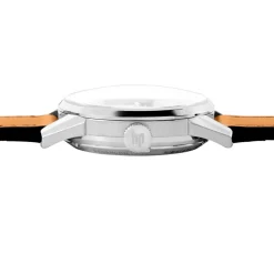 LIP Montre Himalaya Sablier 33 Argenté cadran argenté fond argenté bracelet cuir orange