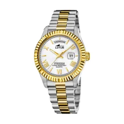 Discount LOTUS Montre Freedom Collection Blanc cadran argenté fond blanc bracelet acier bicolore