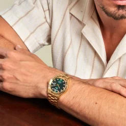 Discount LOTUS Montre Freedom Collection Vert cadran doré fond vert bracelet acier doré