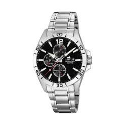 Outlet LOTUS Montre Multifunction Noir cadran argenté fond noir bracelet acier argenté