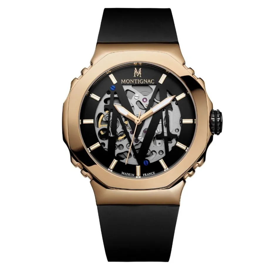 MONTIGNAC Montre Octagon Automatique Noir* Montres Made In France|Montres Squelettes