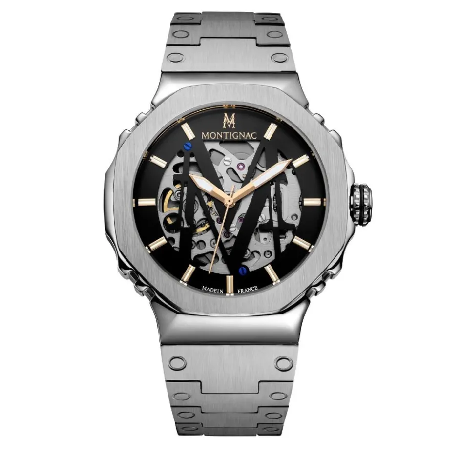 MONTIGNAC Montre Octagon Automatique Noir* Montres Made In France|Montres Squelettes