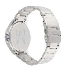 Hot MONTIGNAC Montre Round Multifonction Bleu cadran argenté fond bleu bracelet acier argenté