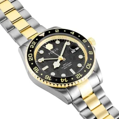 Clearance PHILIPP PLEIN Montre Gmt-i Challenger Noir cadran doré fond noir bracelet acier bicolore