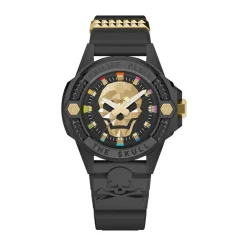 Online PHILIPP PLEIN Montre The Skull Ecoceramic Noir cadran noir fond noir bracelet silicone noir