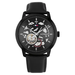 Hot TOMMY HILFIGER Montre Henry Auto Noir cadran noir fond noir bracelet cuir de veau noir
