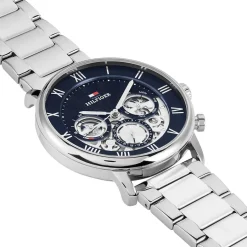 Hot TOMMY HILFIGER Montre Legend Bleu cadran argenté fond bleu bracelet acier argenté