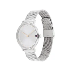 Clearance TOMMY HILFIGER Montre Pippa Blanc cadran argenté fond blanc bracelet acier argenté