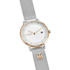 Best TOMMY HILFIGER Montre Tea Blanc cadran argenté fond blanc bracelet acier argenté