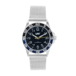 UPP Montre Axel Bleu cadran argenté fond bleu bracelet acier argenté