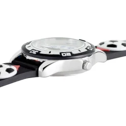 UPP Montre Ballon Blanc cadran noir fond blanc bracelet plastique noir
