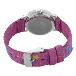Best UPP Montre Lea Blanc cadran argenté fond multicolore bracelet tissu violet