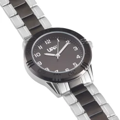 Sale UPP Montre Matthieu Noir cadran argenté fond noir bracelet métal bicolore