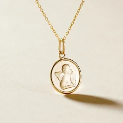 Clearance Histoire d'Or Pendentif Ange Rond Or Jaune