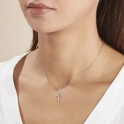 Hot Histoire d'Or Pendentif Bathilde Croix Striee Or Blanc