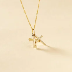 New Histoire d'Or Pendentif Canice Croix Or Jaune Oxyde De Zirconium