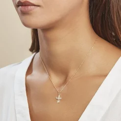 New Histoire d'Or Pendentif Canice Croix Or Jaune Oxyde De Zirconium