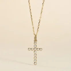 New Histoire d'Or Pendentif Canice Croix Or Jaune Oxyde De Zirconium