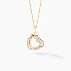 Histoire d'Or Pendentif Coeur Penche Double Or Tricolore Oxyde De Zirconium